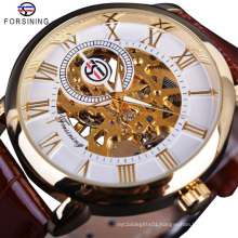 Forsining 052 Automatic Watch Men Sport Gold Mechanical Skeleton Watches Brand Mens Watch Leather Wristwatch Relogio Masculino